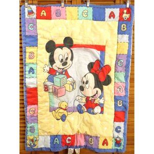 Vintage DISNEY Babies Micky & Minnie Mouse ABC's baby quilt blanket 40 x 30"